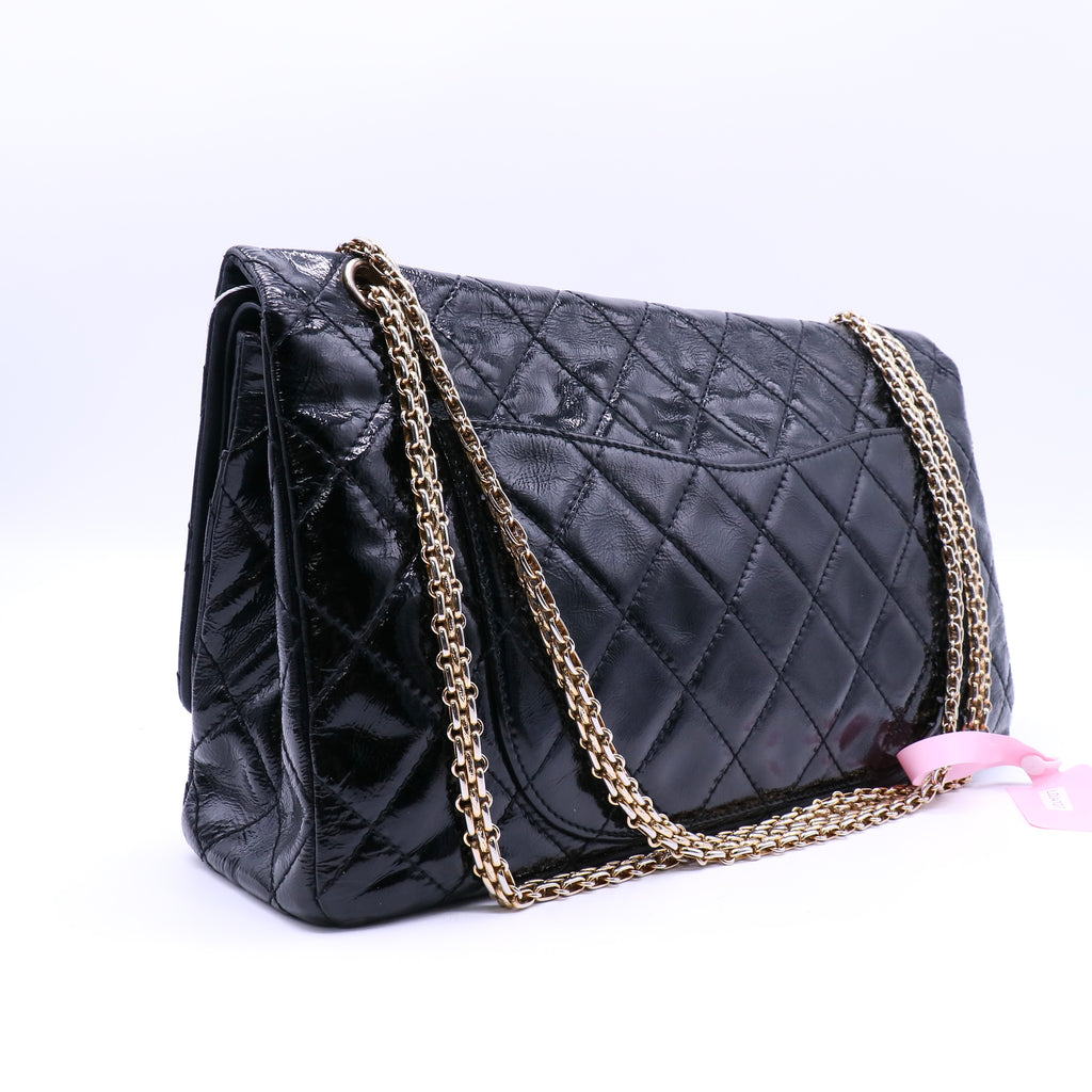 Chanel Black 2.55 Reissue Quilted Patent Leather Classic 228 Maxi Flap Bag twins LDJ4107