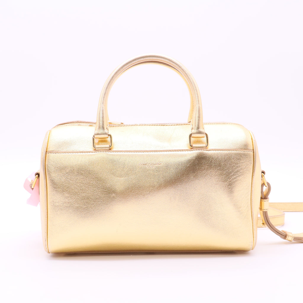 Saint Laurent Metallic Gold Calfskin Leather Classic Baby Duffle Bag twins
