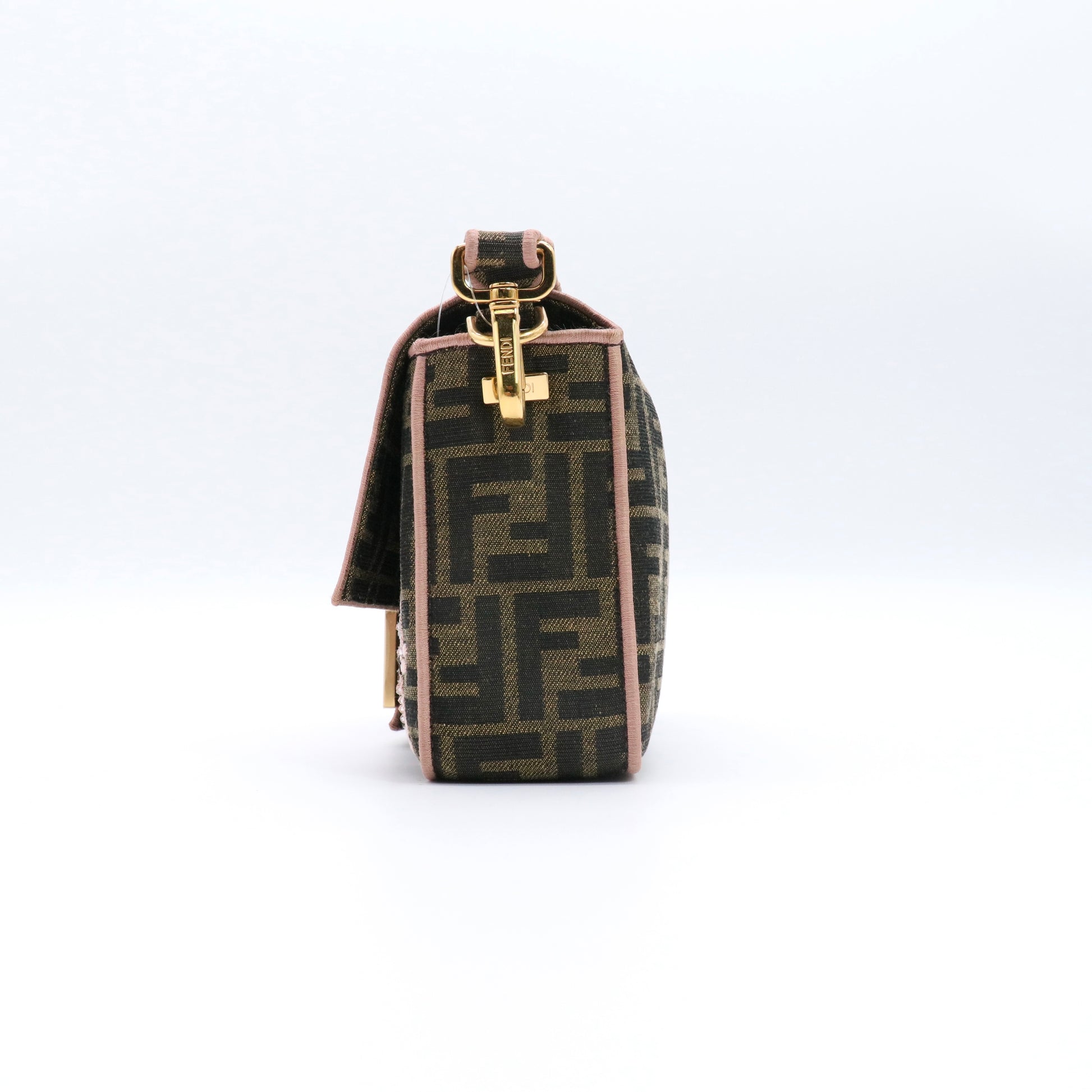 Baguette bag in Zucca print jacquard with pink paisley embroidery Brown twins