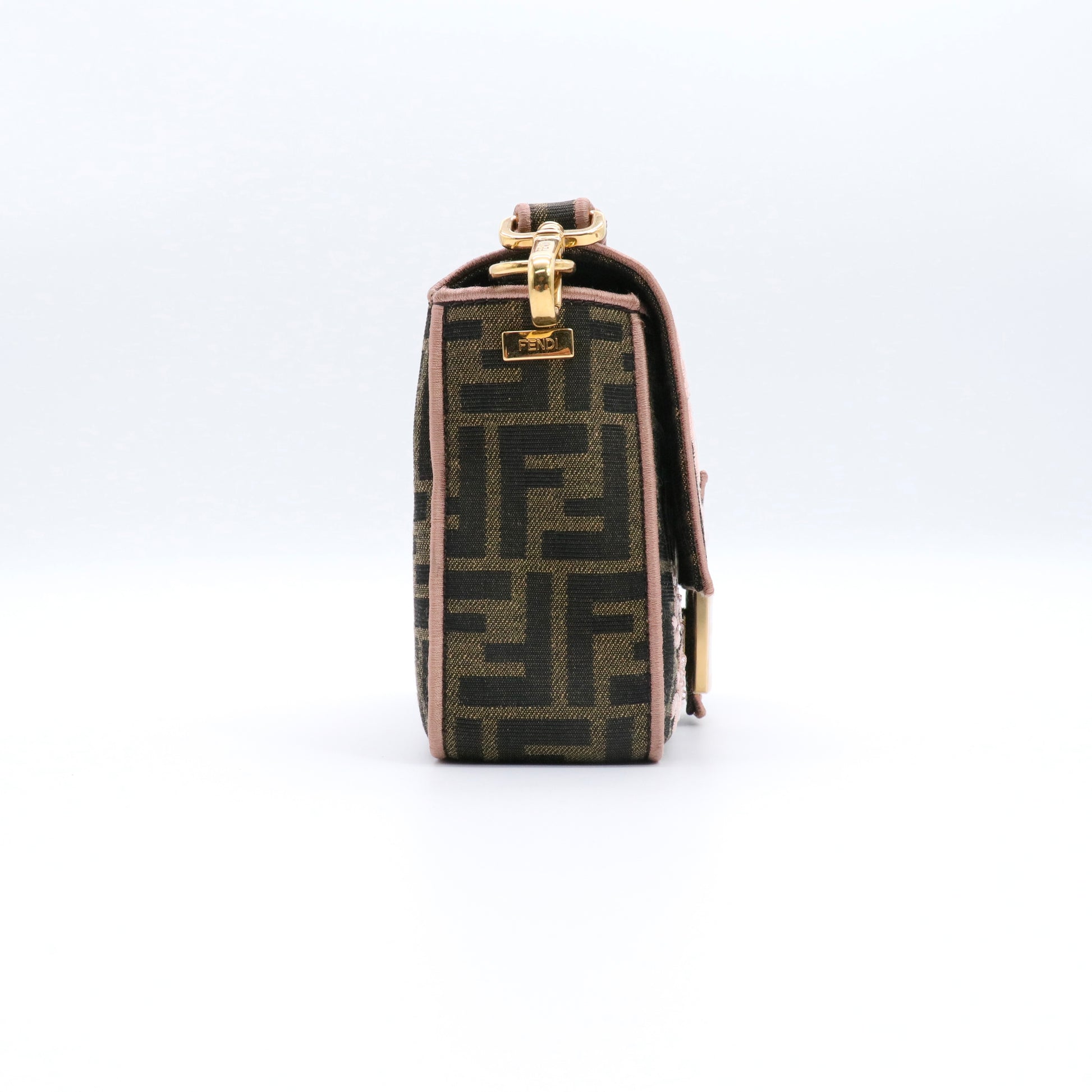 Baguette bag in Zucca print jacquard with pink paisley embroidery Brown twins