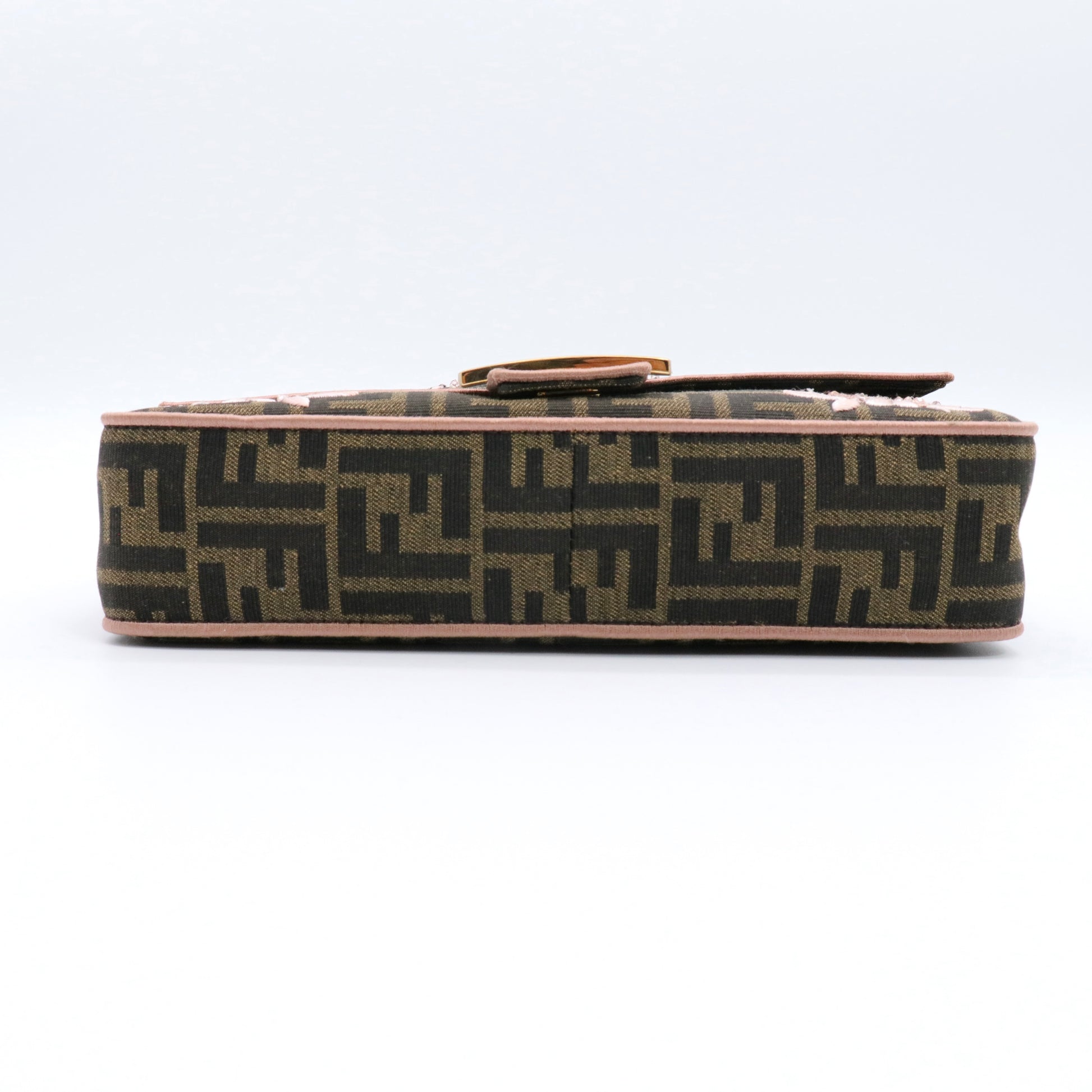 Baguette bag in Zucca print jacquard with pink paisley embroidery Brown twins
