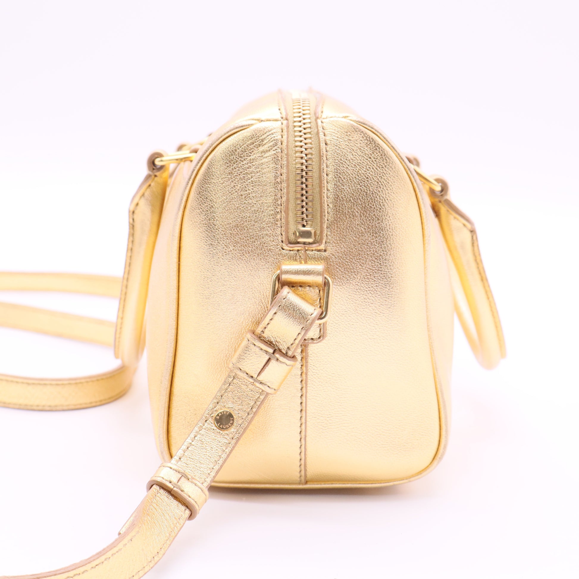 Saint Laurent Metallic Gold Calfskin Leather Classic Baby Duffle Bag twins