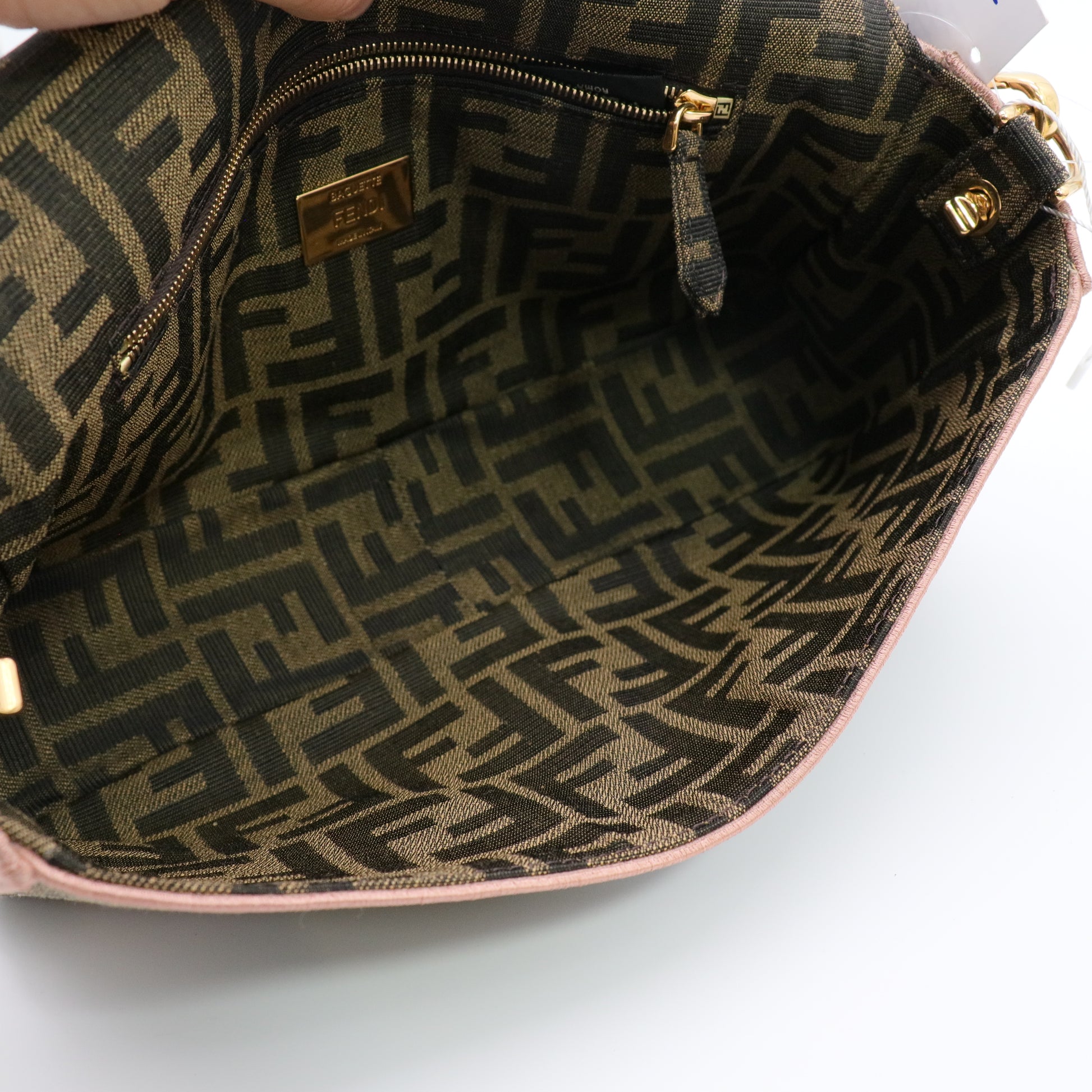 Baguette bag in Zucca print jacquard with pink paisley embroidery Brown twins