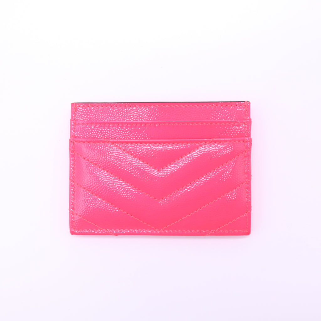 Patent Grain De Poudre Matelasse Chevron Monogram Credit Card Case Neon Pink W21576