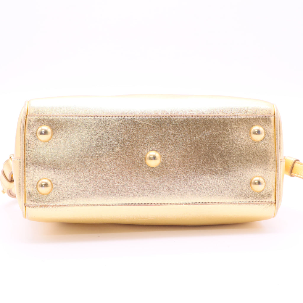 Saint Laurent Metallic Gold Calfskin Leather Classic Baby Duffle Bag twins