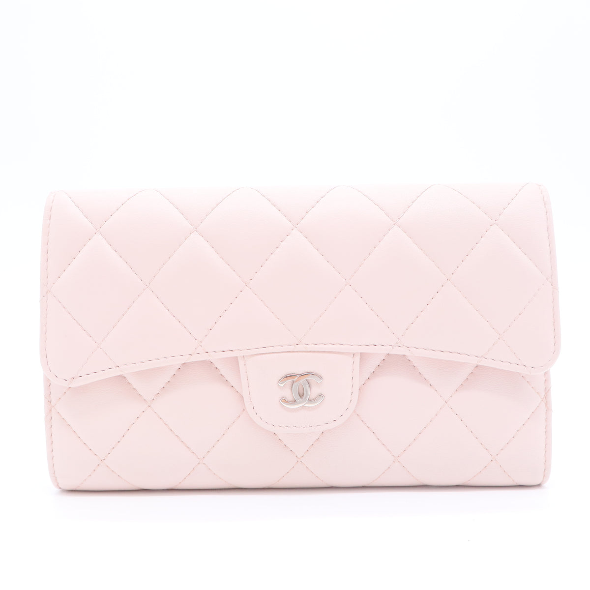 Caviar Quilted Large Gusset Flap Wallet Light Pink