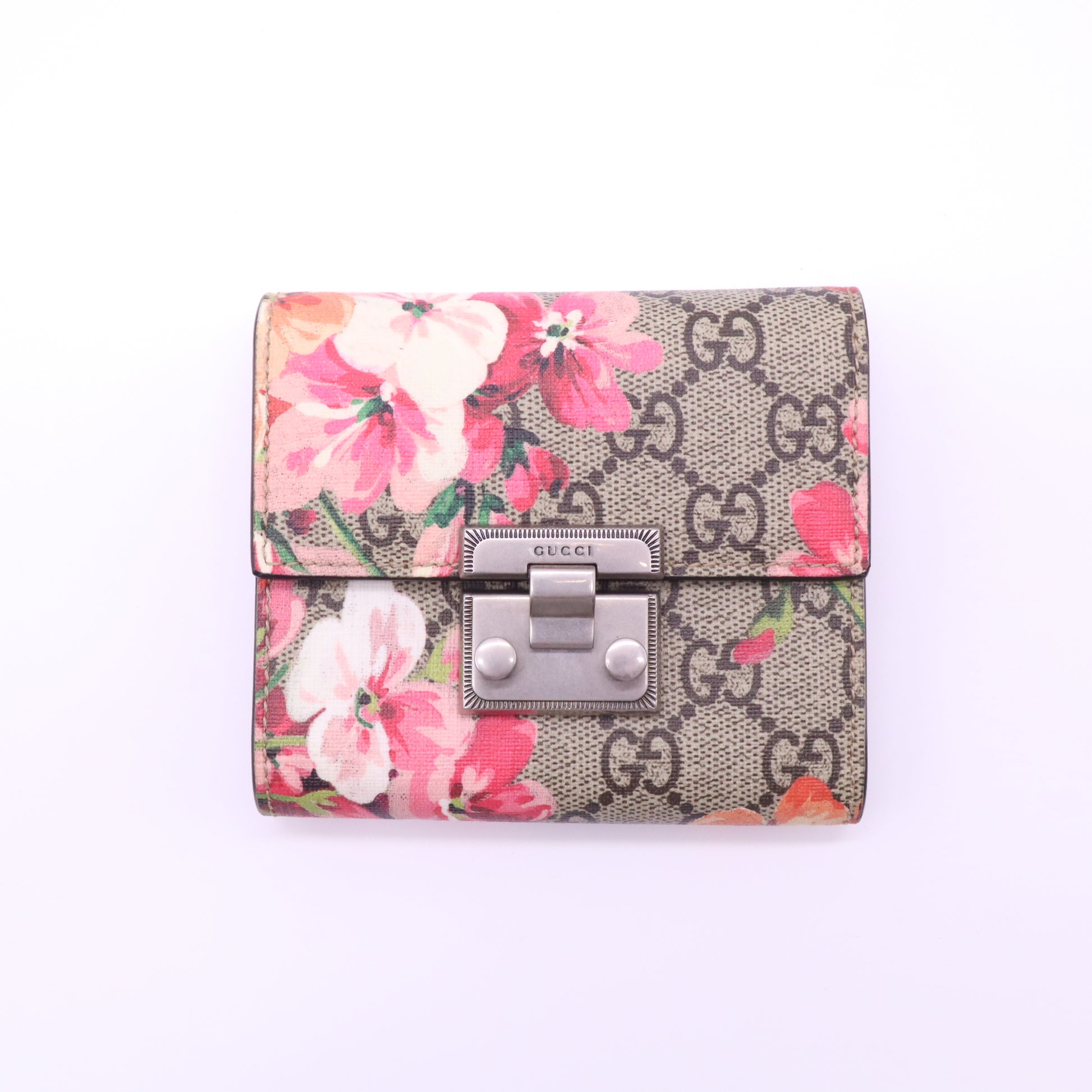 Gucci GG Supreme Blooms Padlock Compact Wallet W21572