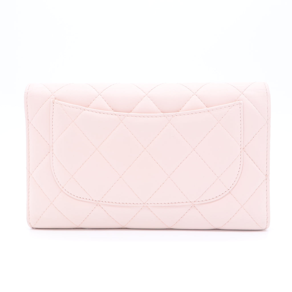Caviar Quilted Large Gusset Flap Wallet Light Pink