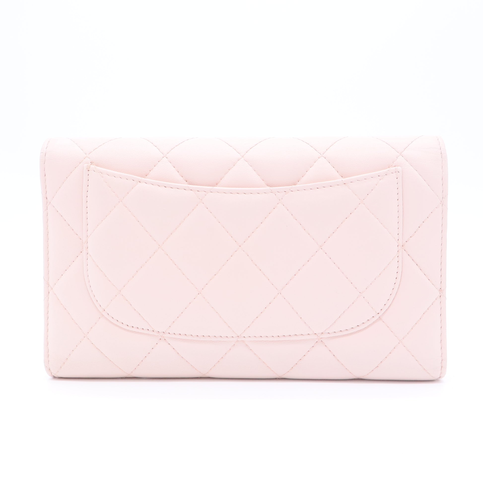 Caviar Quilted Large Gusset Flap Wallet Light Pink