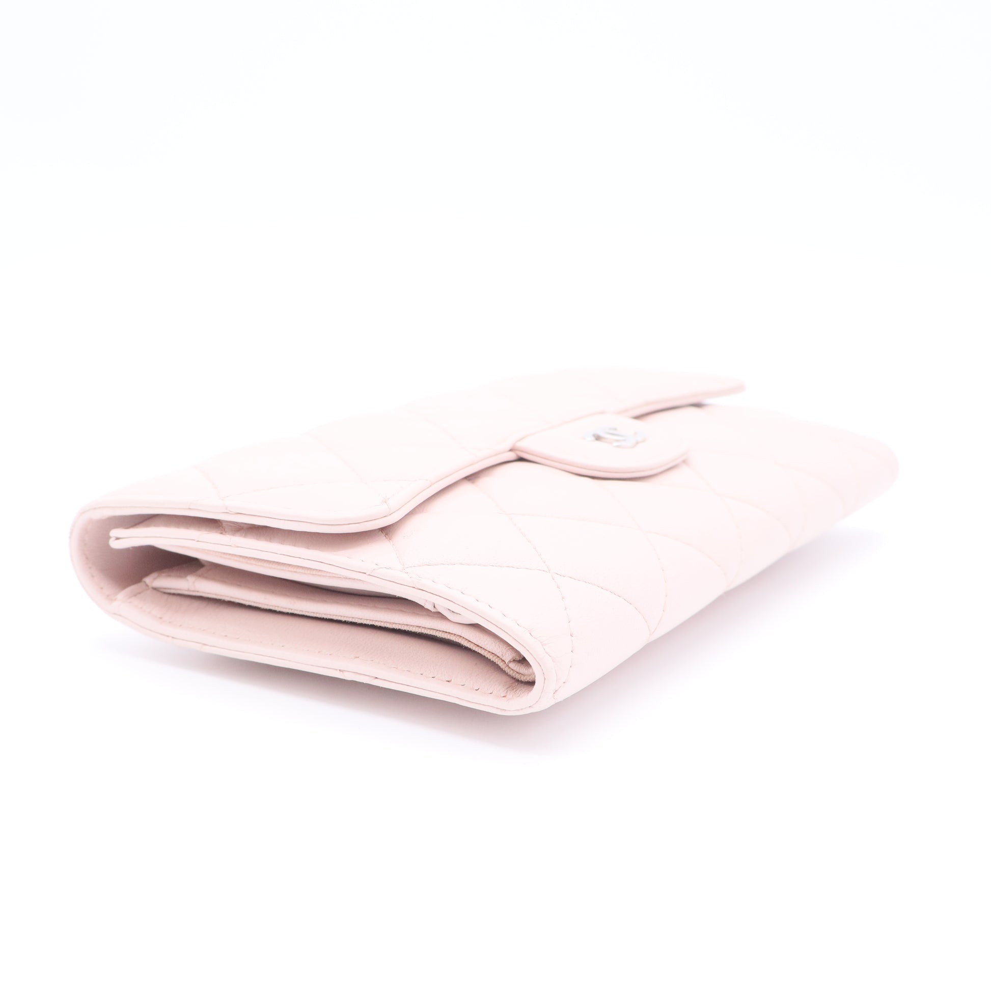 Caviar Quilted Large Gusset Flap Wallet Light Pink