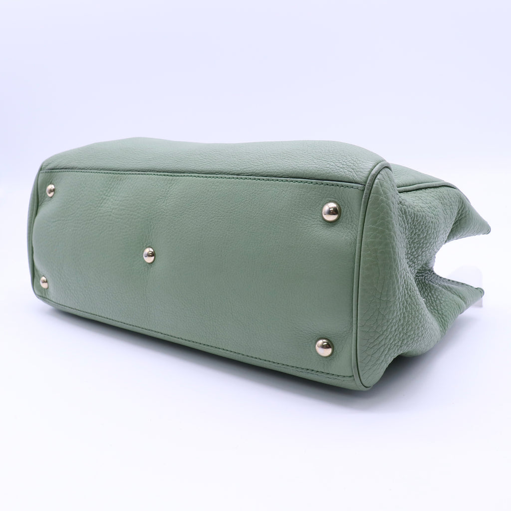 Gucci Pebbled Calfskin Medium Bamboo Shopper Tote Green Twins B22040