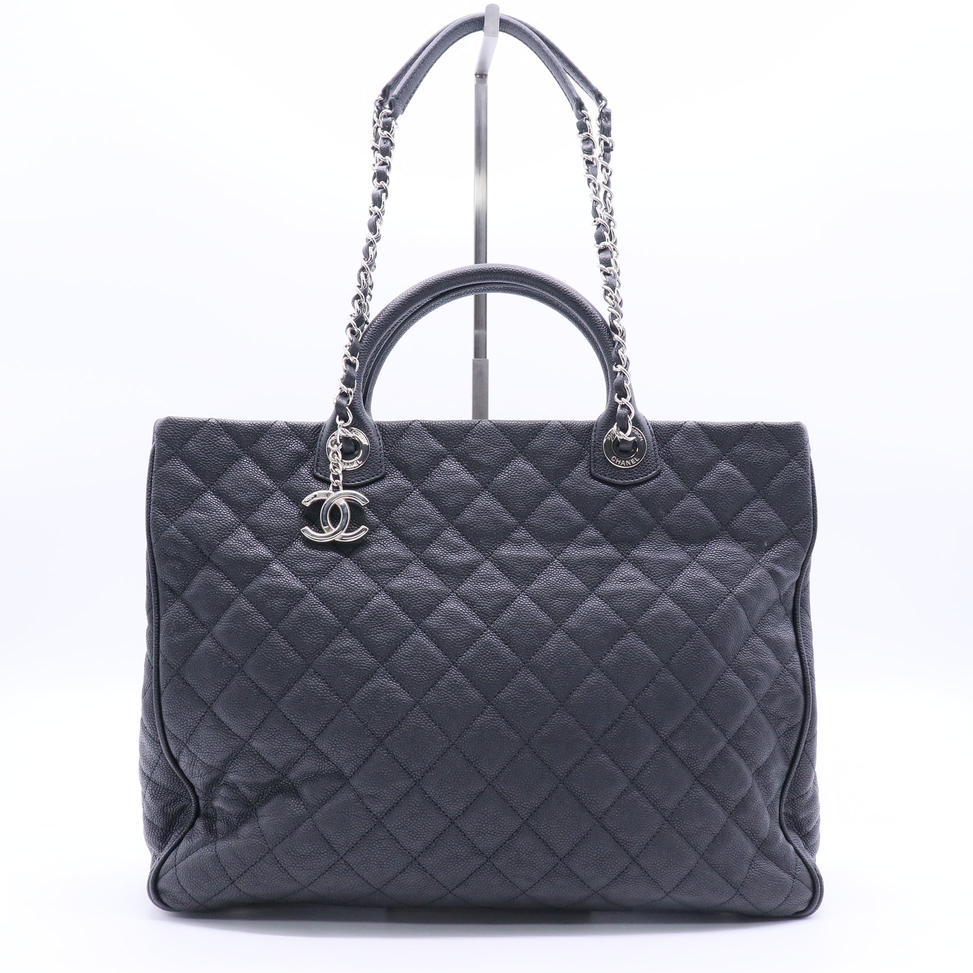 Caviar Quilted Large Urban Companion Top Handle Shopping Tote Black Twins LDJ2824