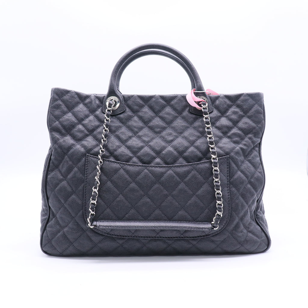 Caviar Quilted Large Urban Companion Top Handle Shopping Tote Black Twins LDJ2824