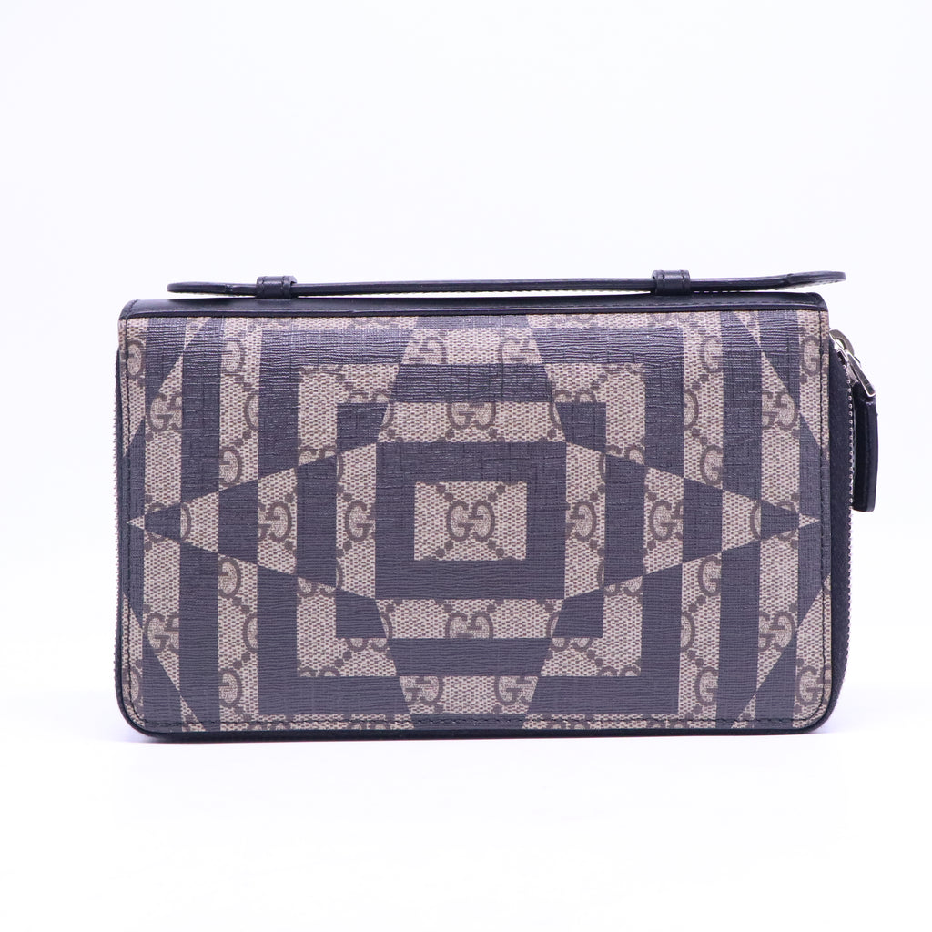 Beige Printed GG Supreme and Leather Zip Around Travel Clutch W20604
