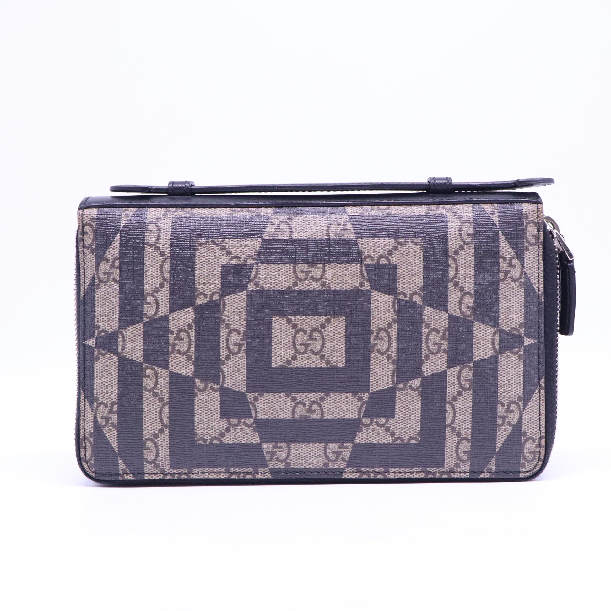 Beige Printed GG Supreme and Leather Zip Around Travel Clutch W20604