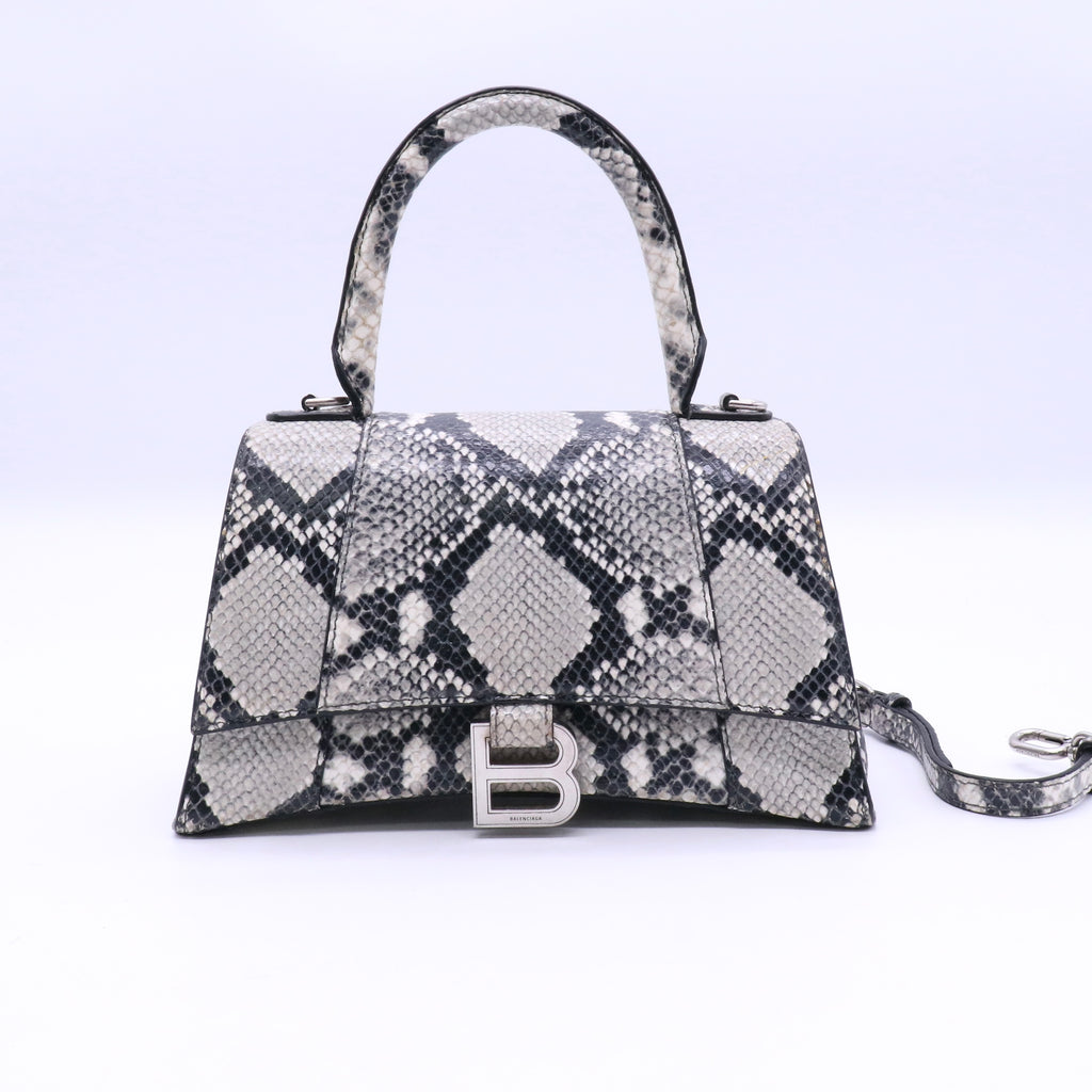 Balenciaga Black/White Snakeskin Embossed Leather Hourglass Small Top Handle Bag twins LDJ3609