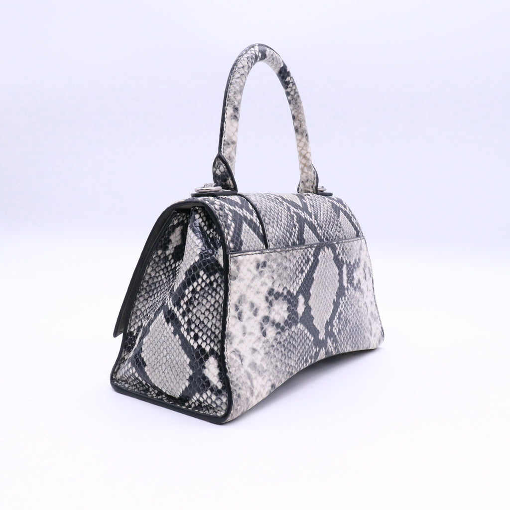 Balenciaga Black/White Snakeskin Embossed Leather Hourglass Small Top Handle Bag twins LDJ3609