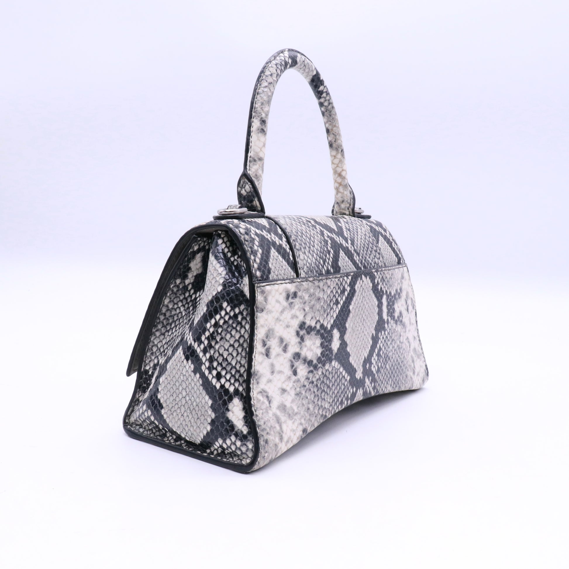 Balenciaga Black/White Snakeskin Embossed Leather Hourglass Small Top Handle Bag twins LDJ3609