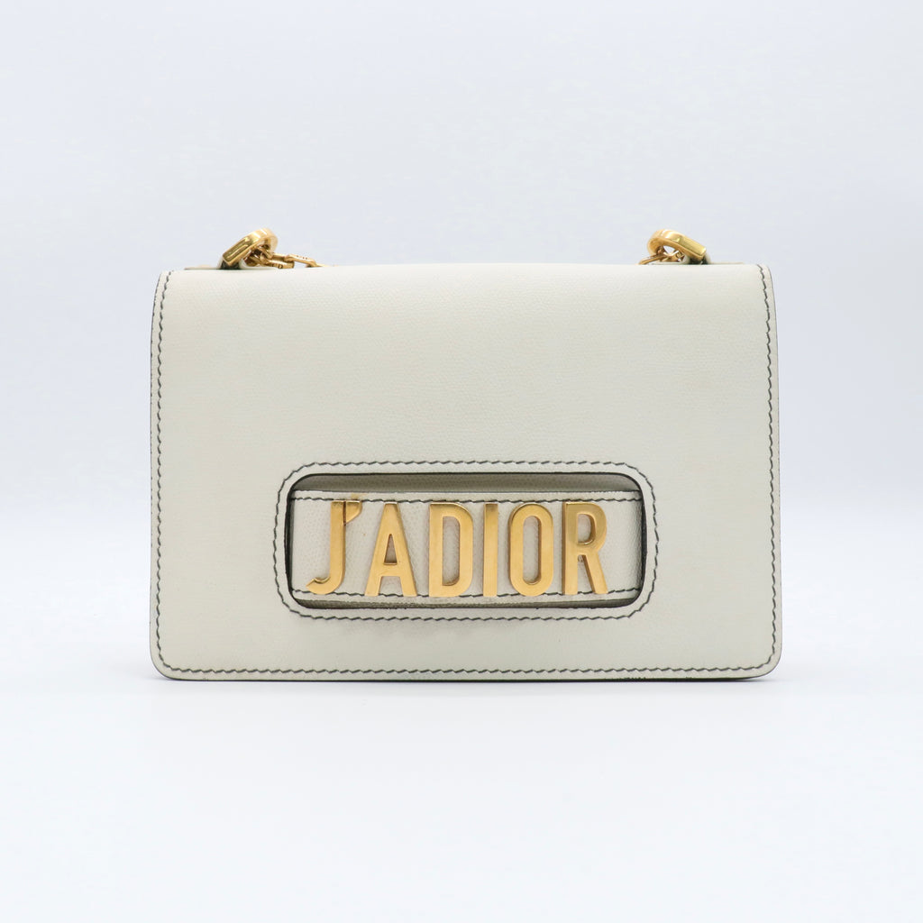 Calfskin J'Adior Chain Flap Bag Off White twins
