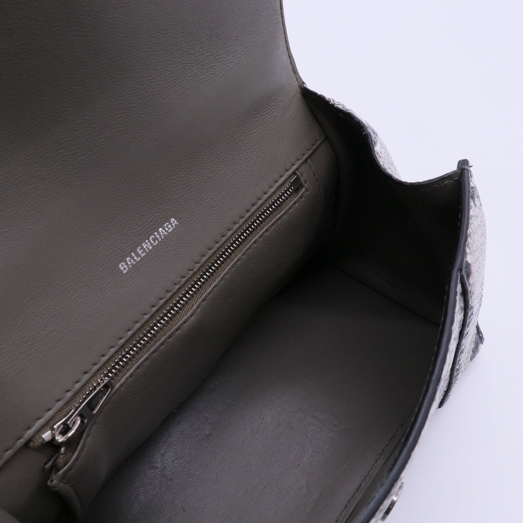 Balenciaga Black/White Snakeskin Embossed Leather Hourglass Small Top Handle Bag twins LDJ3609