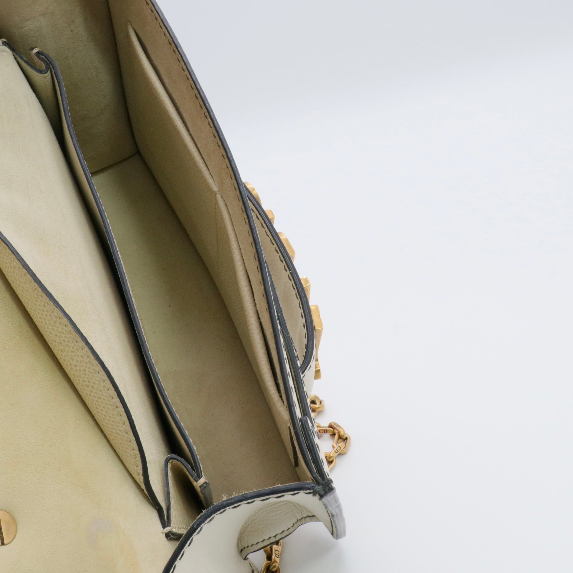 Calfskin J'Adior Chain Flap Bag Off White twins