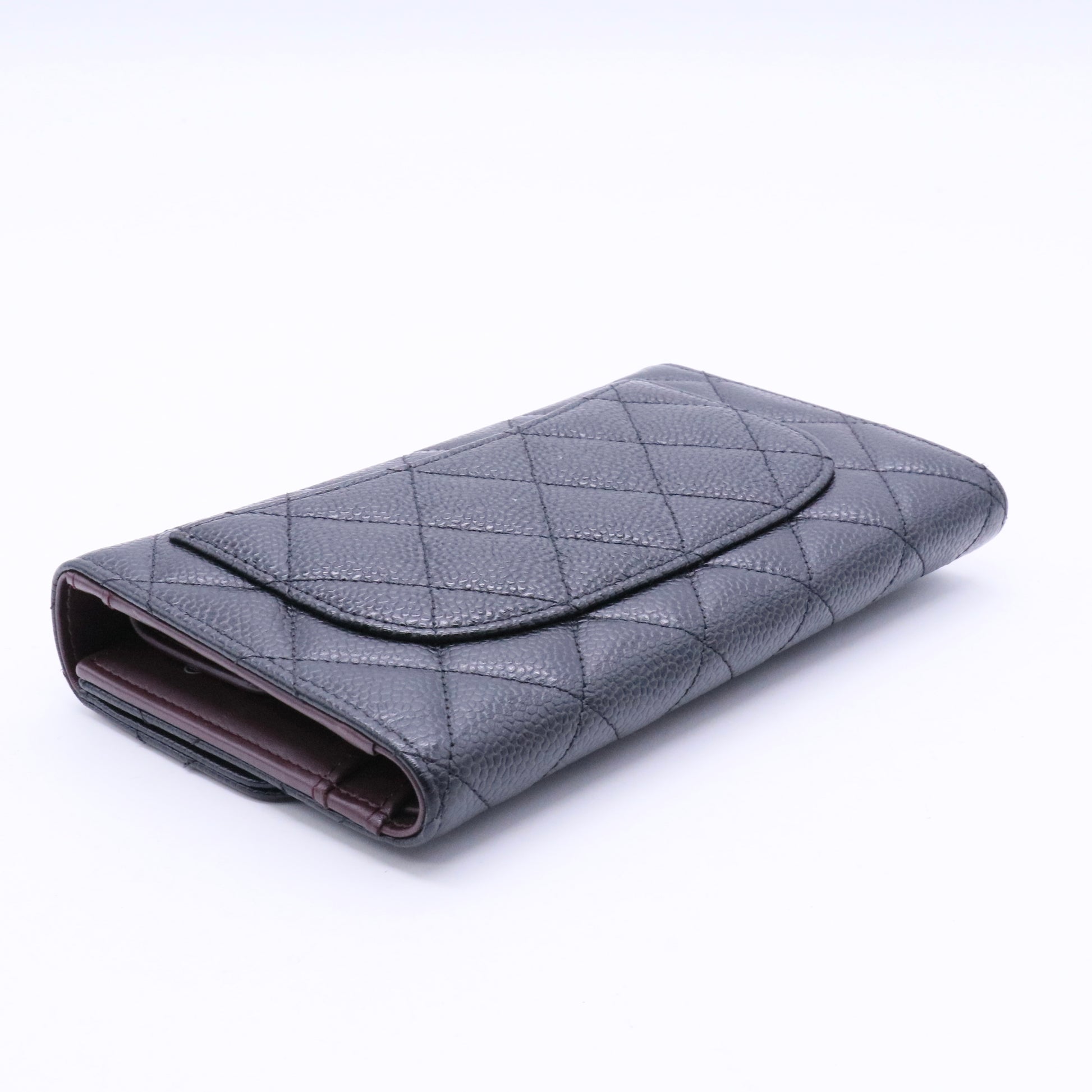 Black Quilted Caviar Leather Classic Flap Wallet Twins LDJ3648