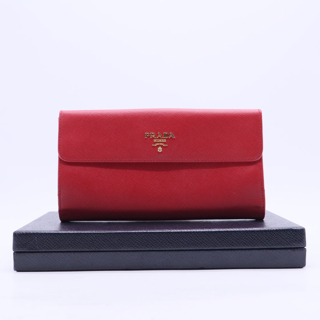 Red Saffiano Metal Leather Long Flap Wallet W20299