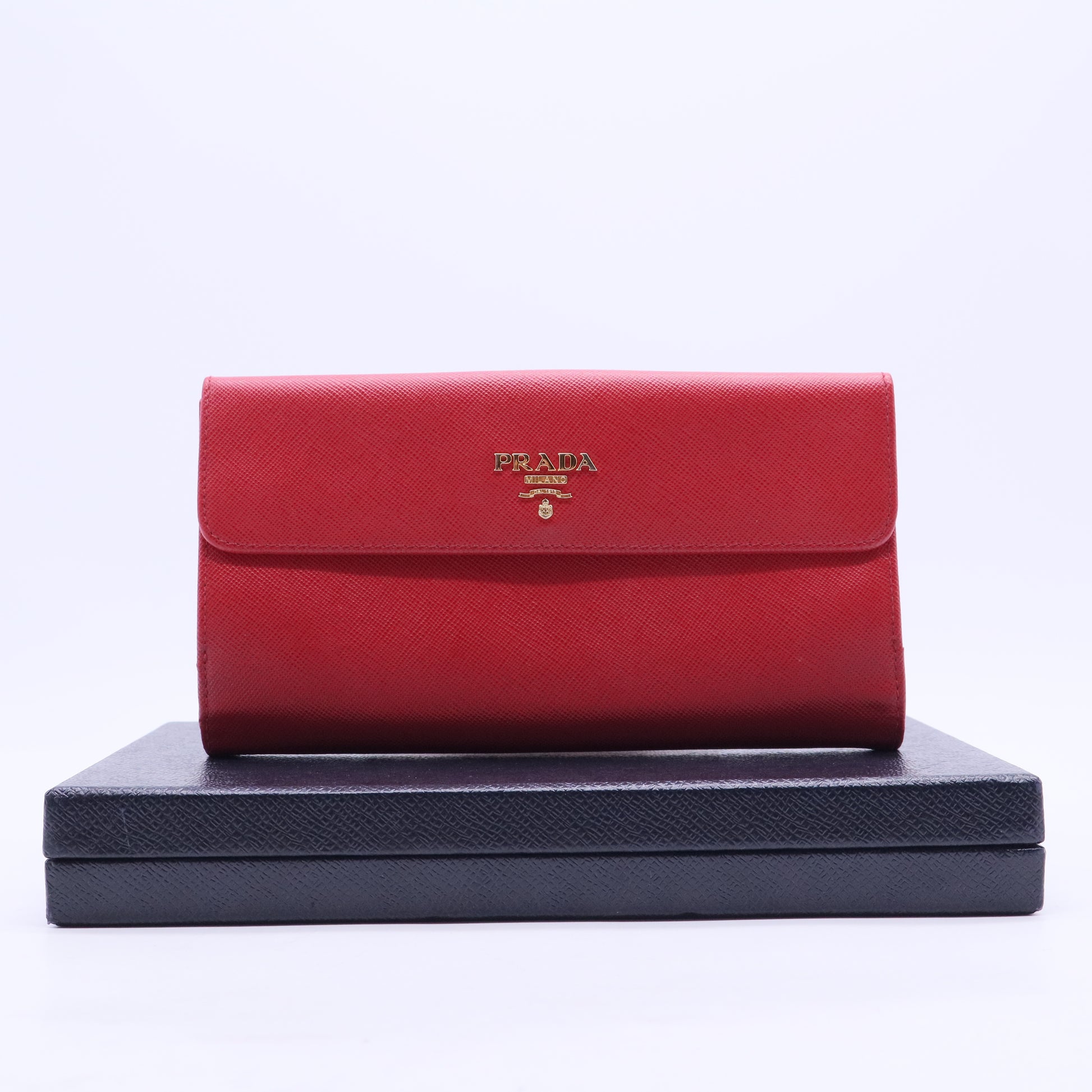 Red Saffiano Metal Leather Long Flap Wallet W20299