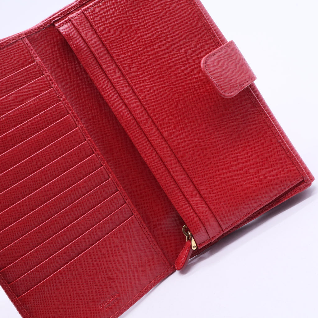 Red Saffiano Metal Leather Long Flap Wallet W20299