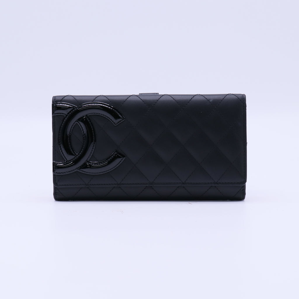 Black Calfskin Leather Ligne Cambon Continental Flap Wallet W21564
