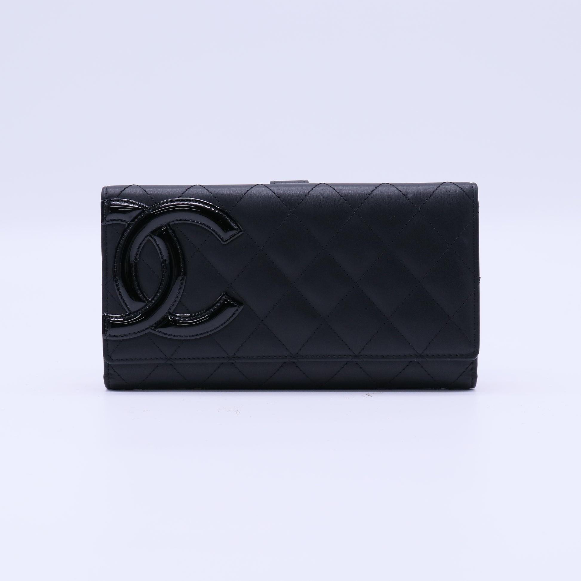 Black Calfskin Leather Ligne Cambon Continental Flap Wallet W21564