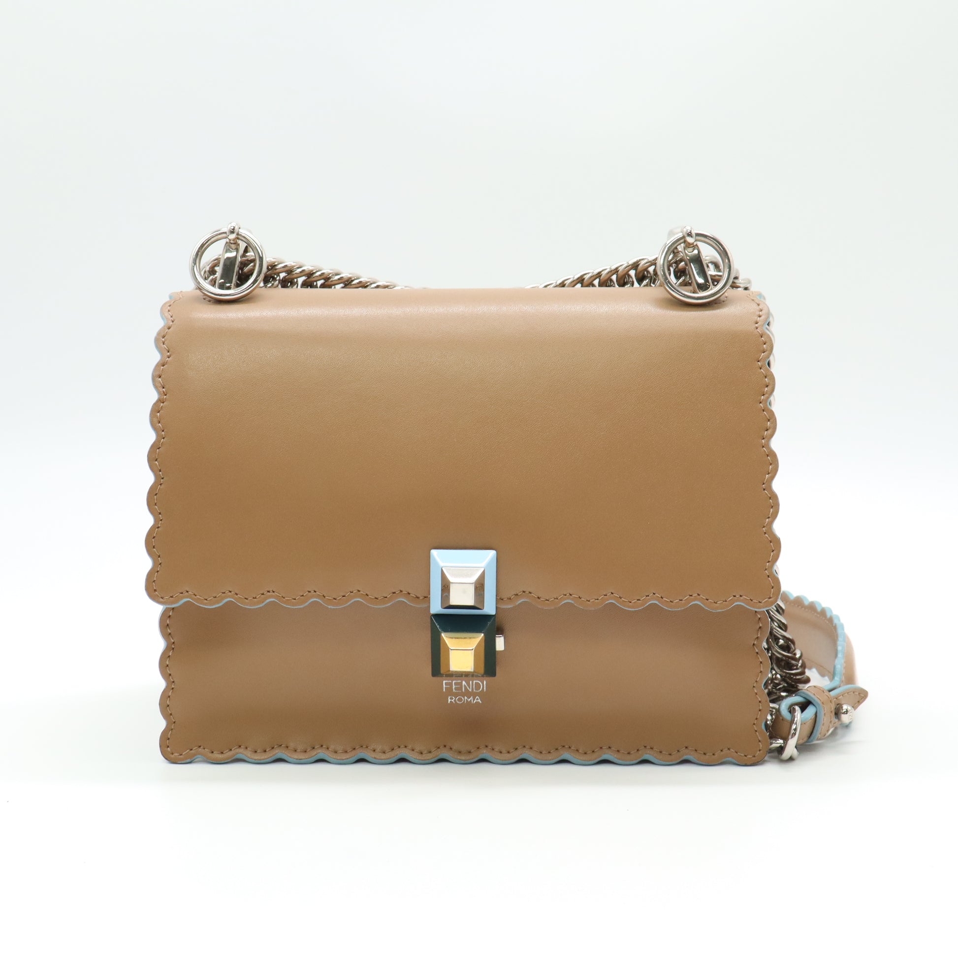 Fendi Kan I Scalloped Leather Shoulder Bag B22436