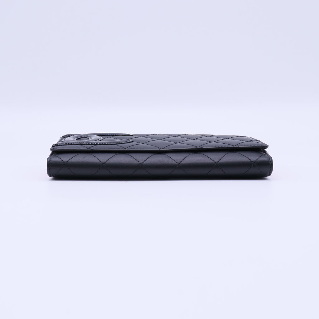 Black Calfskin Leather Ligne Cambon Continental Flap Wallet W21564