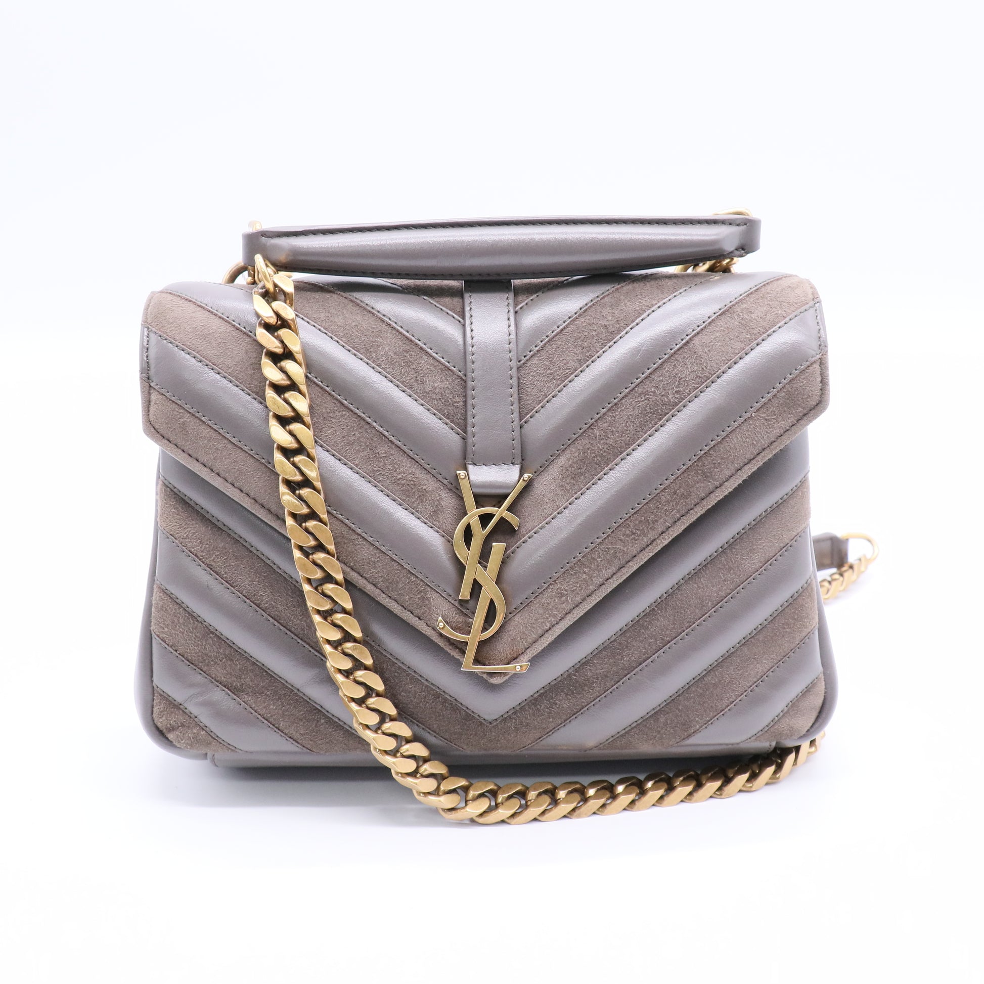 Classic Monogram College Bag Matelasse Chevron Leather and Suede Medium twins LDJ3004