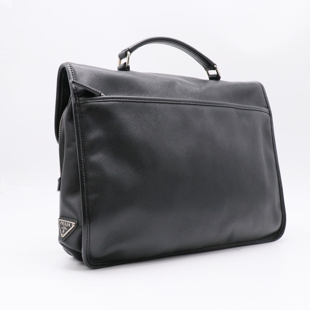 Prada Black Saffiano Leather Men's Business Briefcase Handbag Twins LDZ437