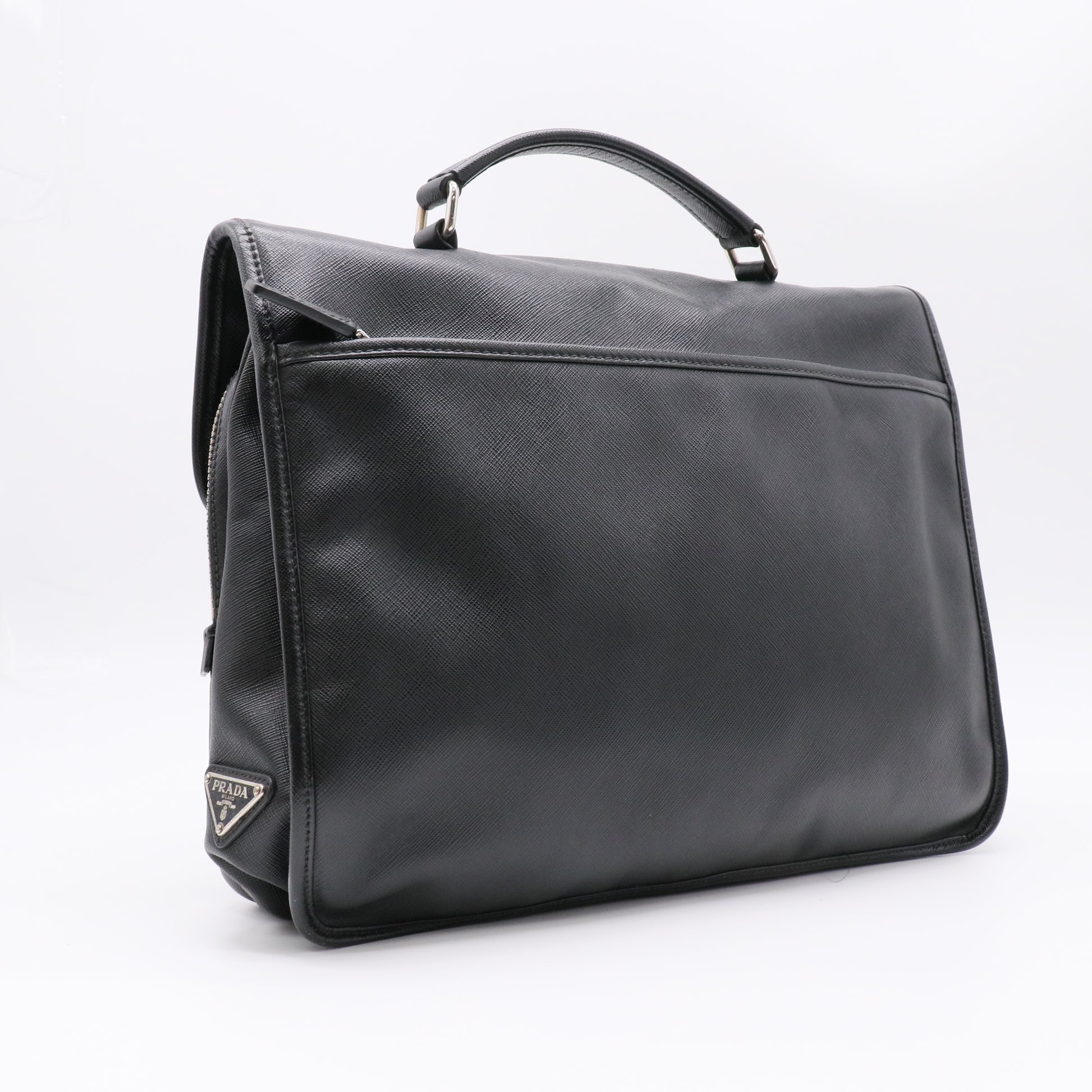 Prada Black Saffiano Leather Men's Business Briefcase Handbag Twins LDZ437