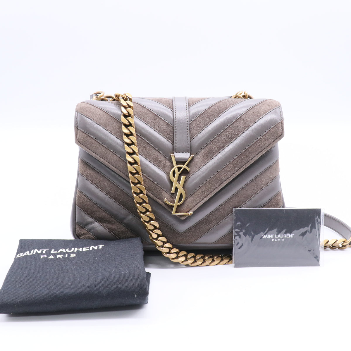 Classic Monogram College Bag Matelasse Chevron Leather and Suede Medium twins LDJ3004