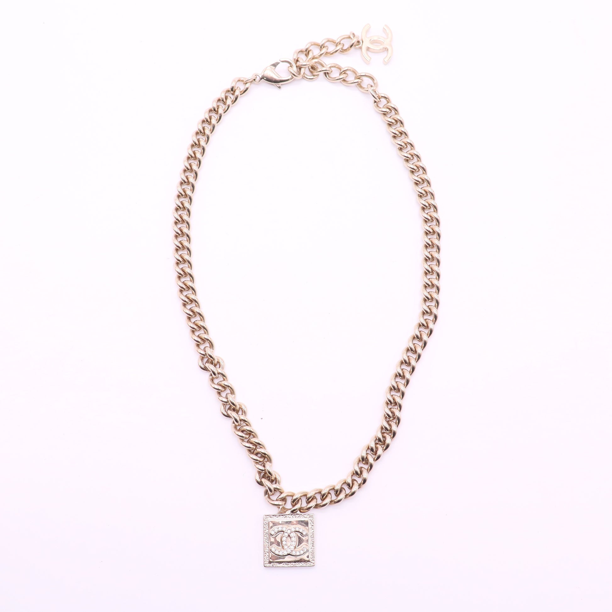 CHANEL Metal Crystal CC Choker Gold twins