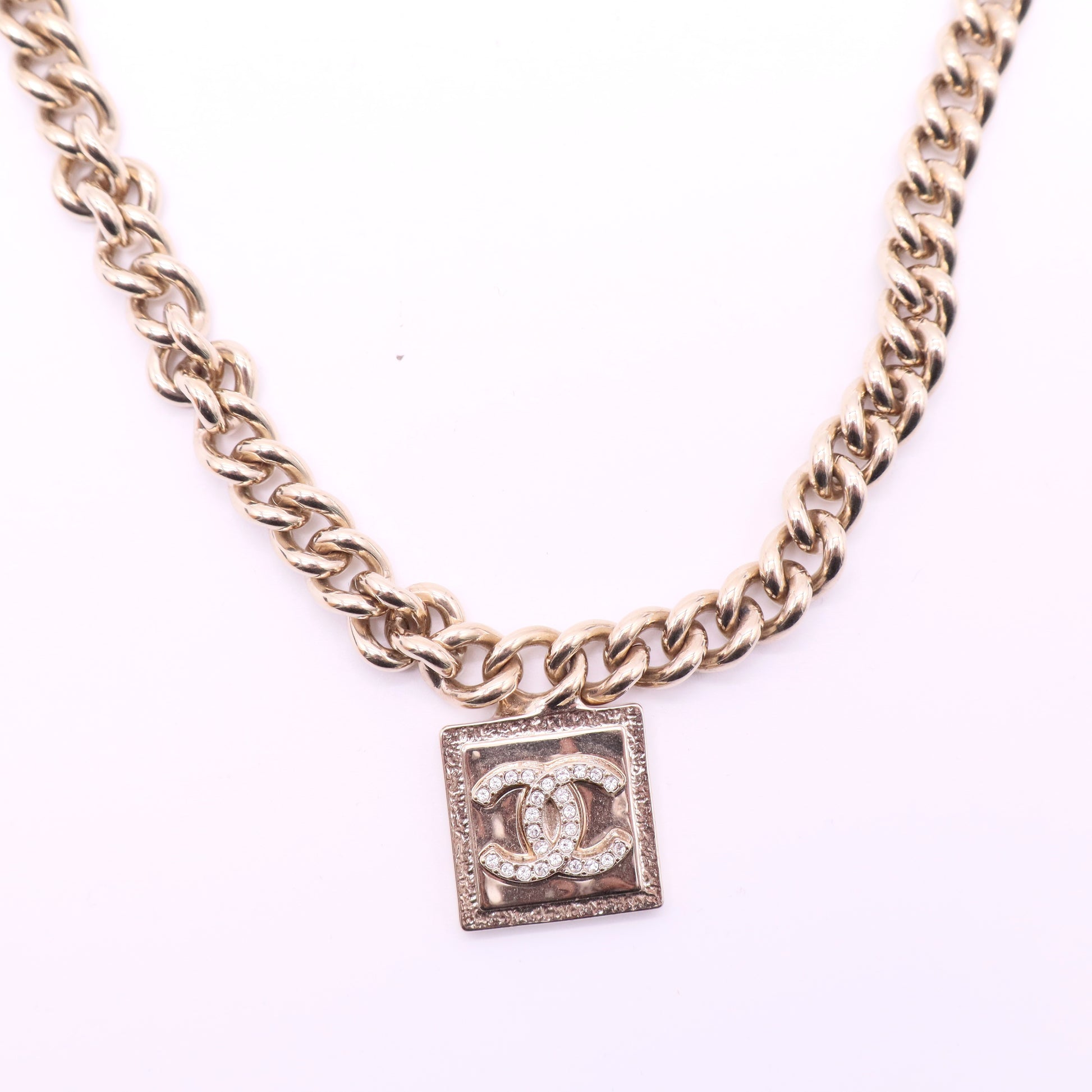 CHANEL Metal Crystal CC Choker Gold twins