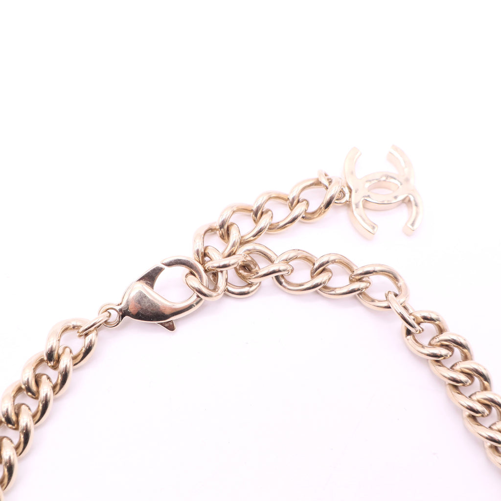 CHANEL Metal Crystal CC Choker Gold twins