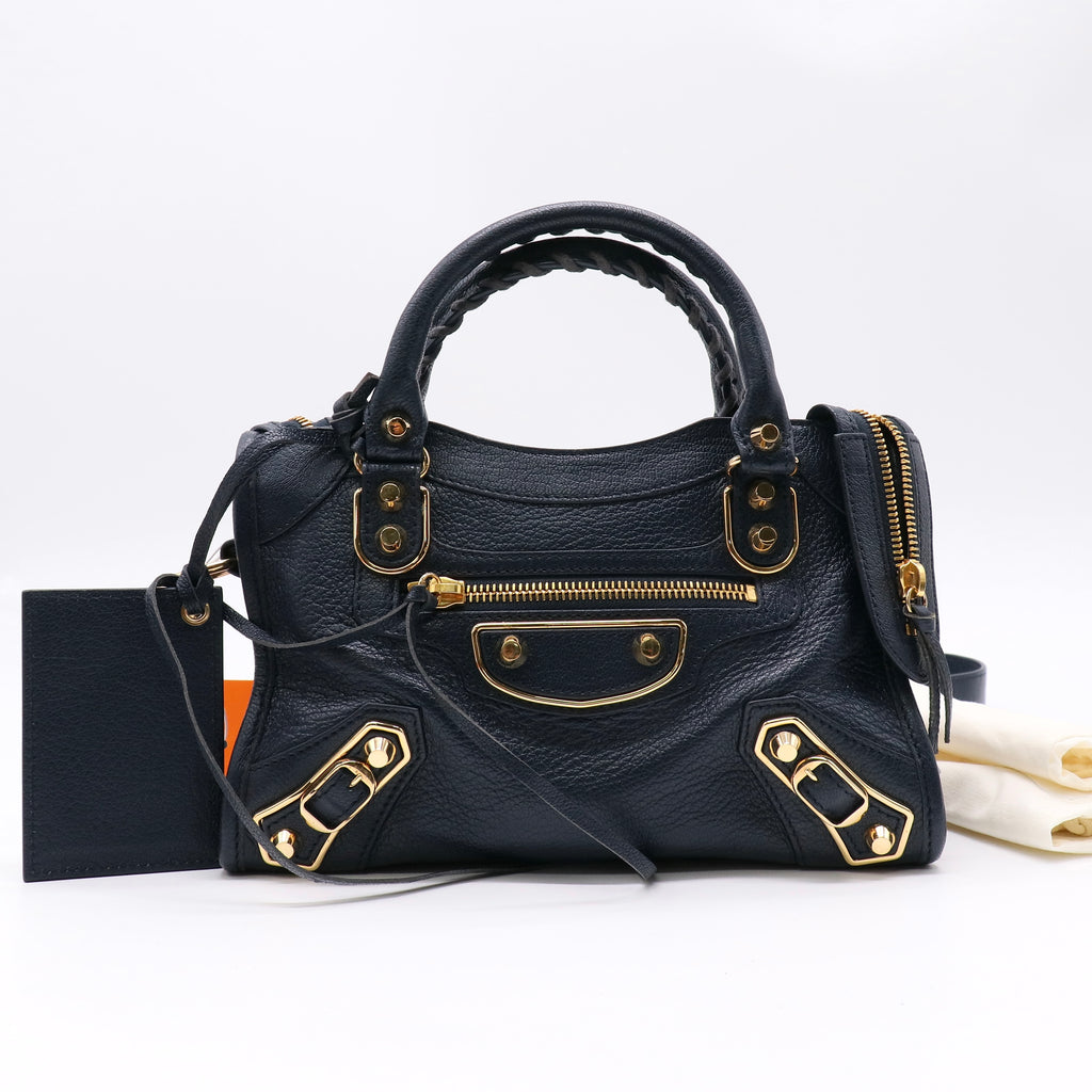 Balenciaga Navy Mini City Leather Motocross Bag Complete Accessories twins LDZ439