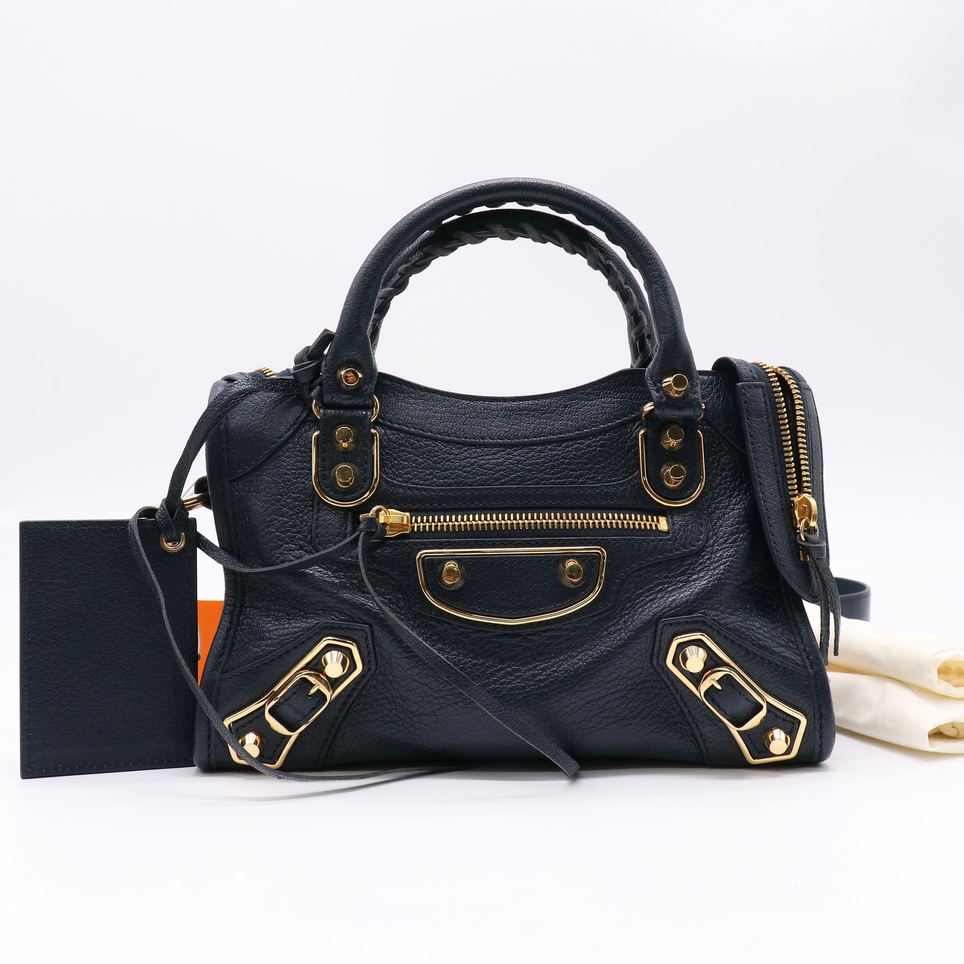 Balenciaga Navy Mini City Leather Motocross Bag Complete Accessories twins LDZ439