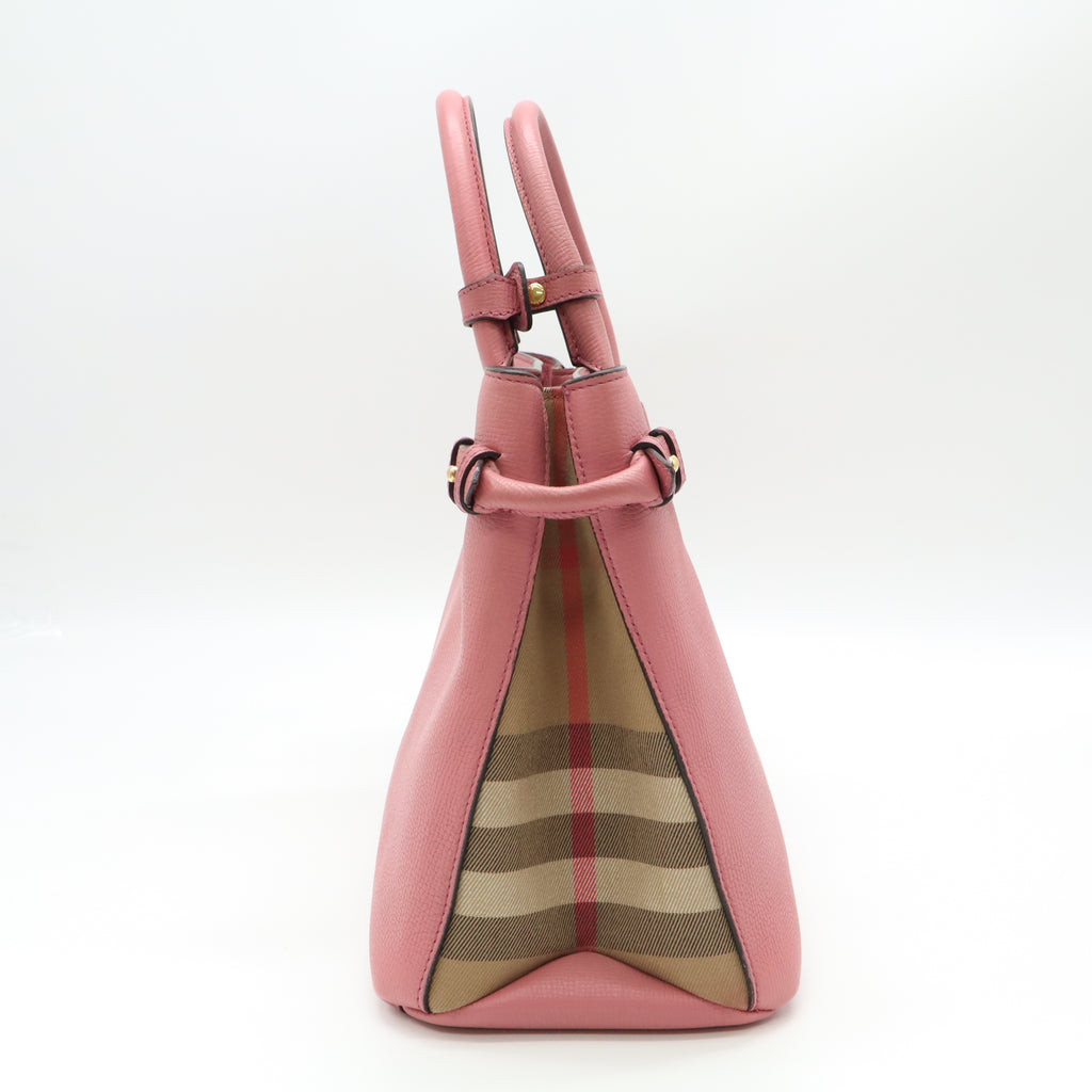 Banner Tote Leather and House Check Canvas Small B21836