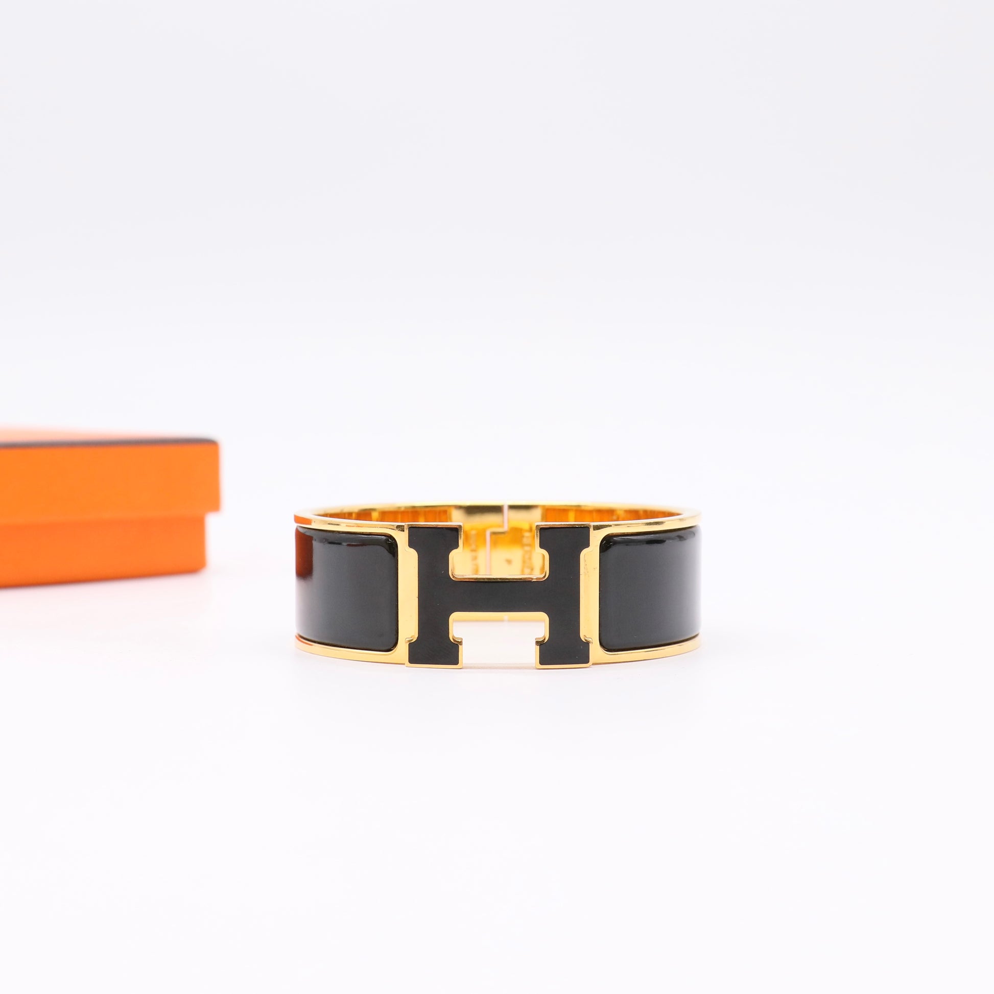 Hermès Clic H Wide Bracelet Black Enamel Gold Hardware Full Set Box & Card Twins LDZ446