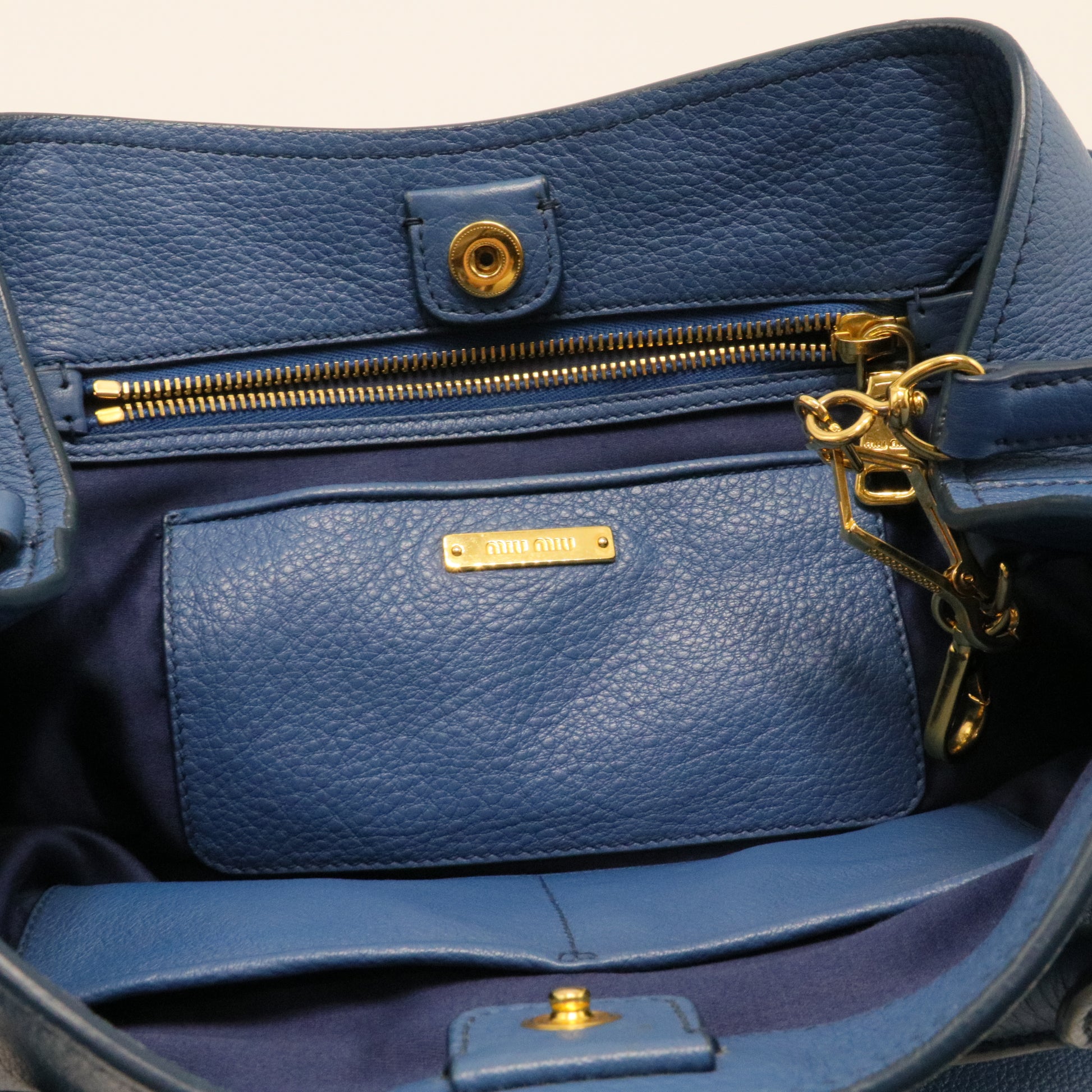 HandBag Leather 2 Way Blue Gold Hardware