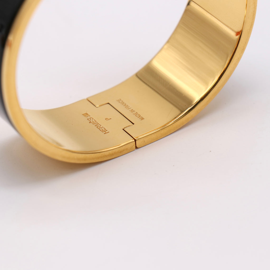 Hermès Clic H Wide Bracelet Black Enamel Gold Hardware Full Set Box & Card Twins LDZ446