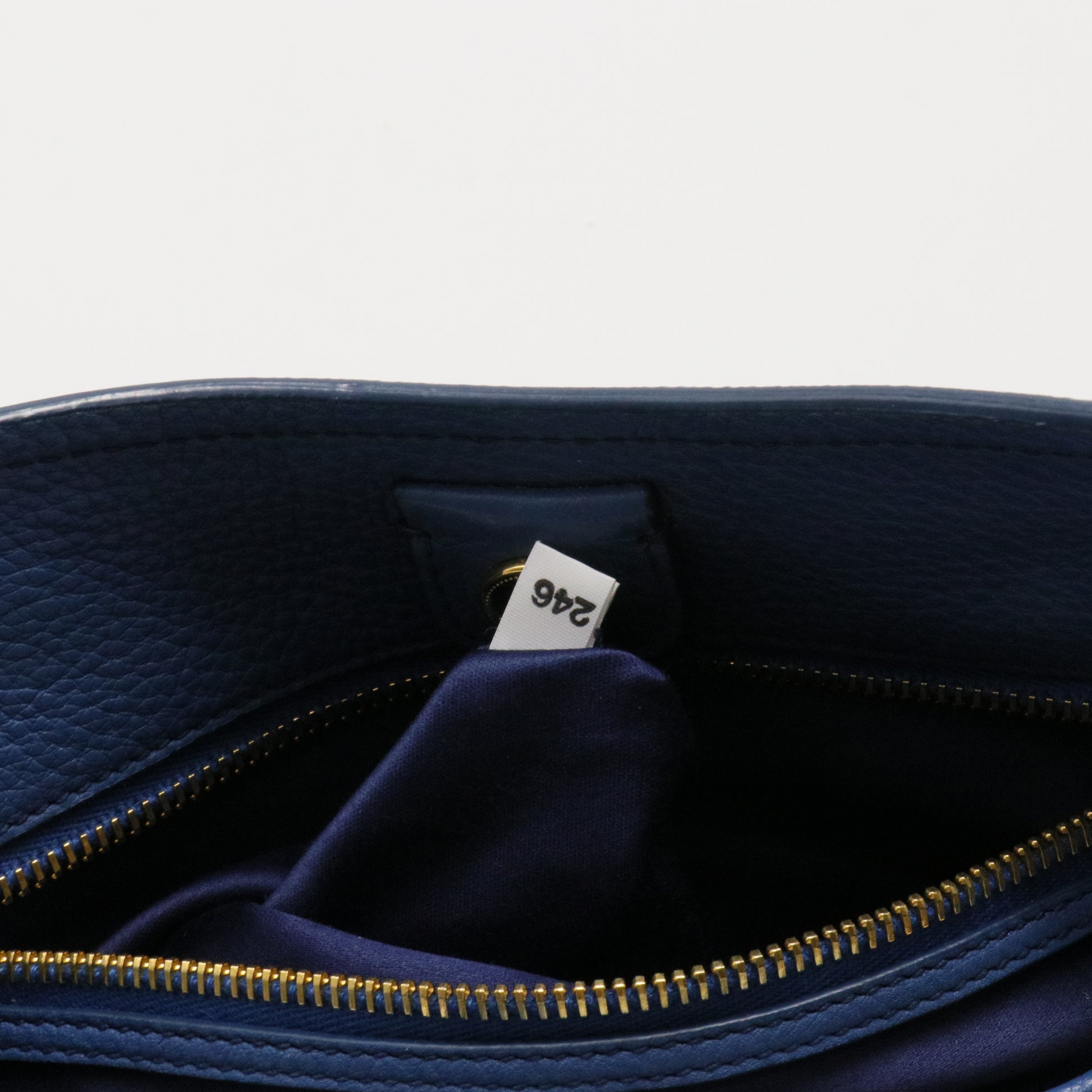 HandBag Leather 2 Way Blue Gold Hardware