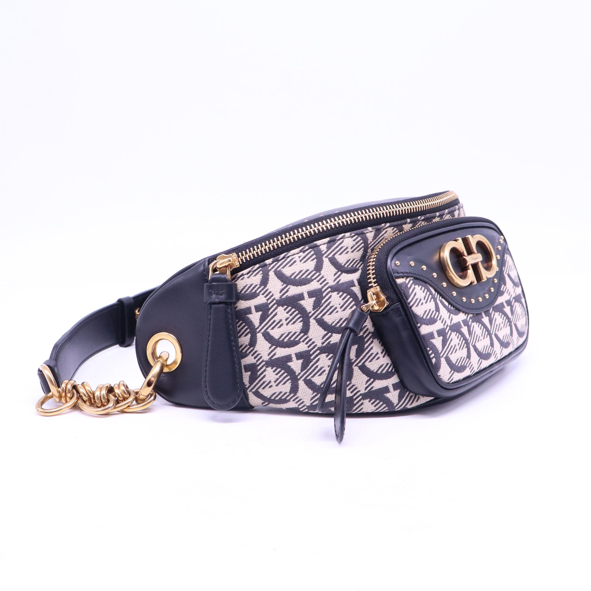 Canvas Calfskin Gancini Studded Waist Bag B21288