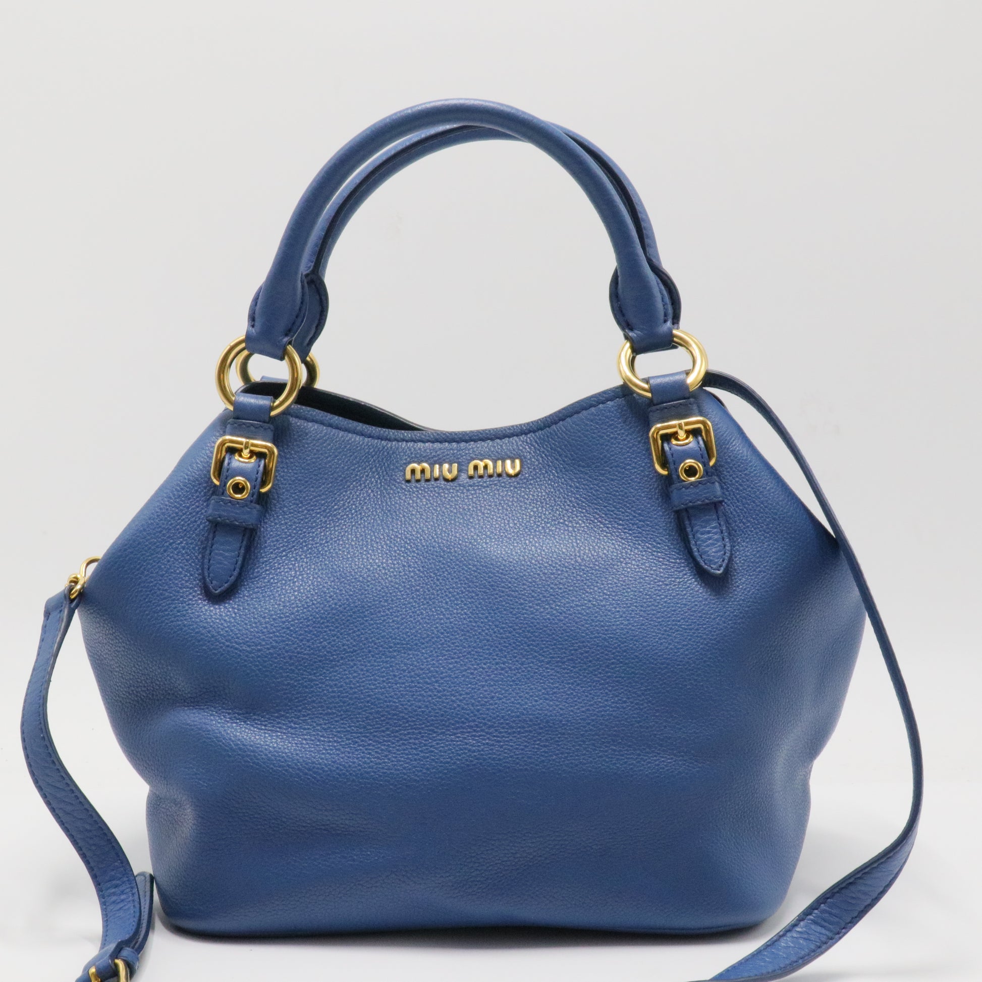 HandBag Leather 2 Way Blue Gold Hardware