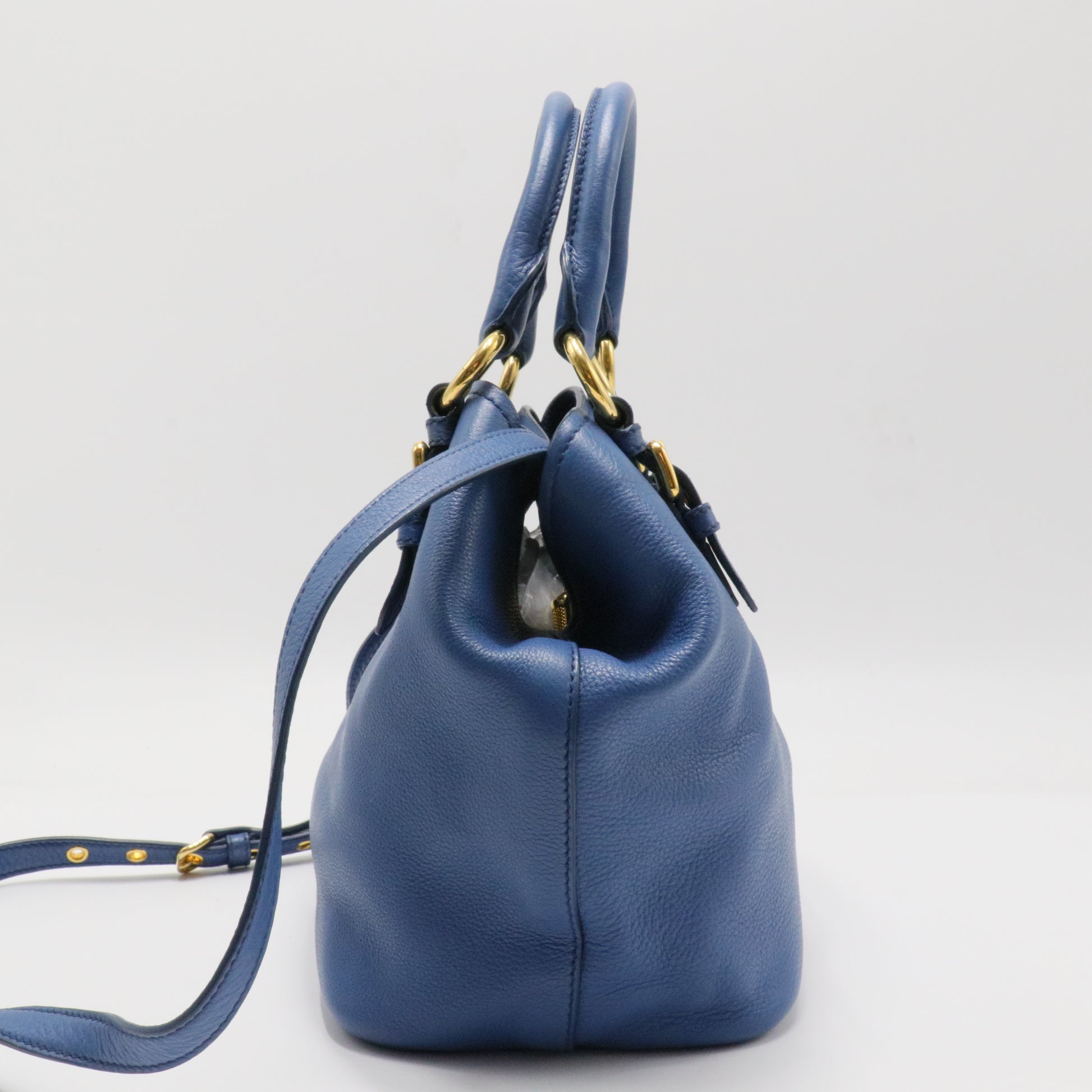 HandBag Leather 2 Way Blue Gold Hardware